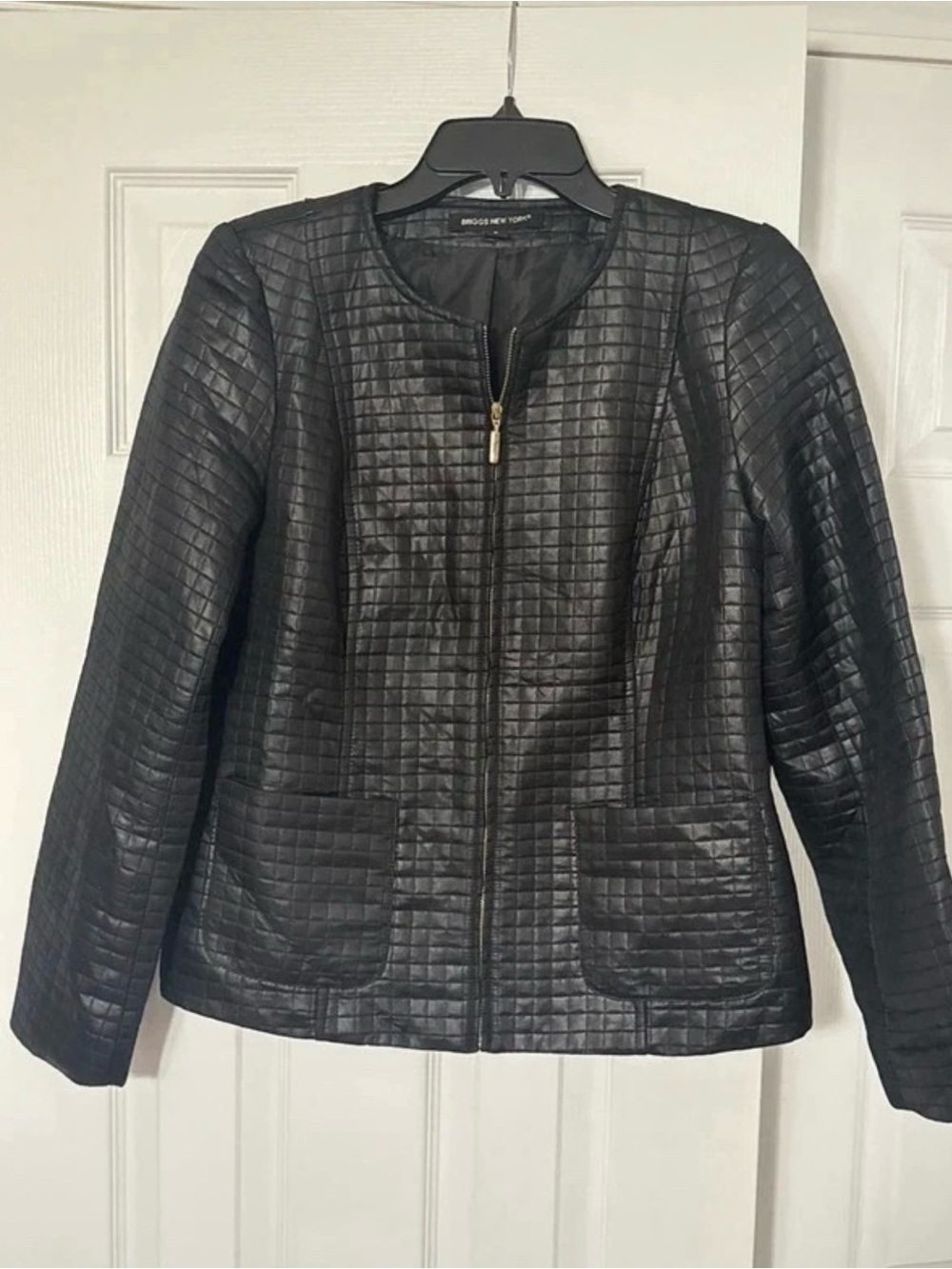 Briggs New York black collarless faux leather jacket Size US S.